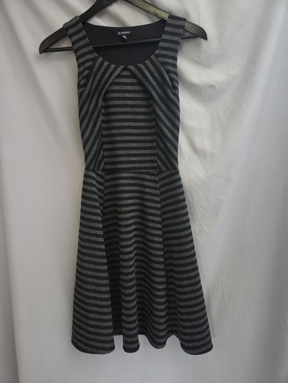 le chateau Black and Gray Striped Fit & Flare Dress